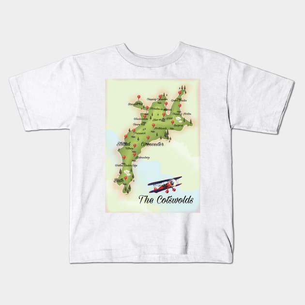 Map Of the Cotswolds England Kids T-Shirt by nickemporium1